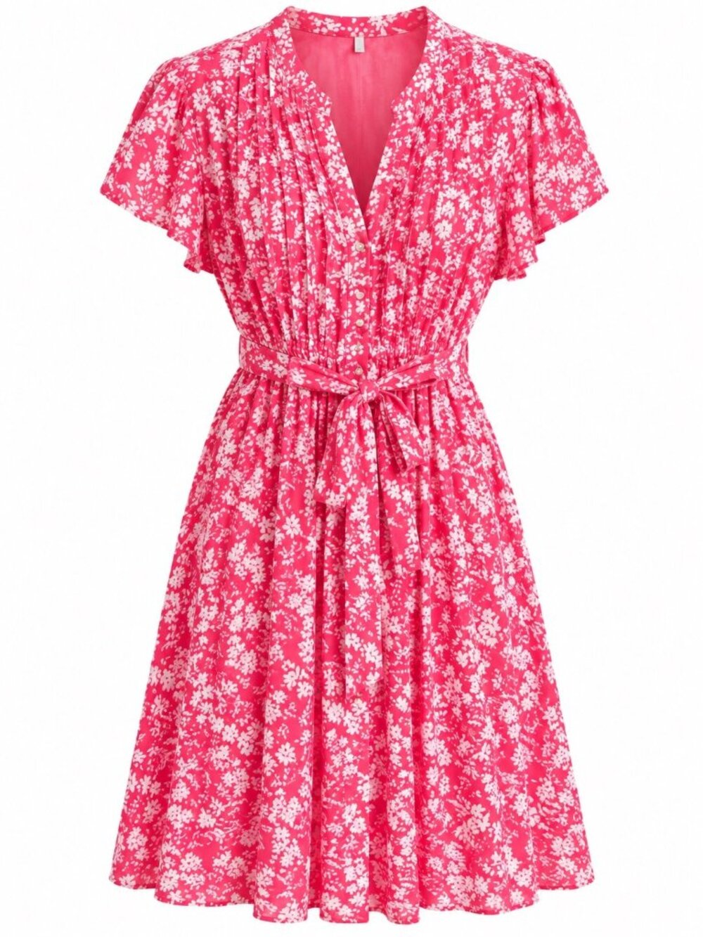 MSK Pink Floral Print Short-Sleeve Dress With Belted Waist Size 12